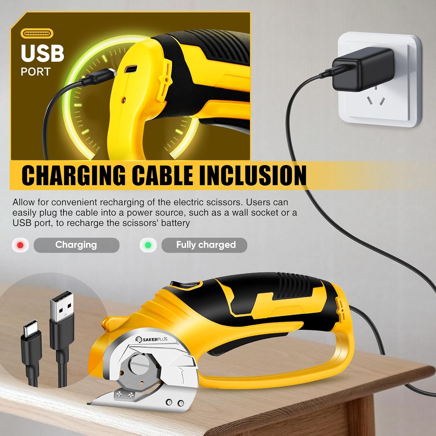 SakerPlus Cordless Electric Scissors, 4V Rechargeable Cardboard Cutter