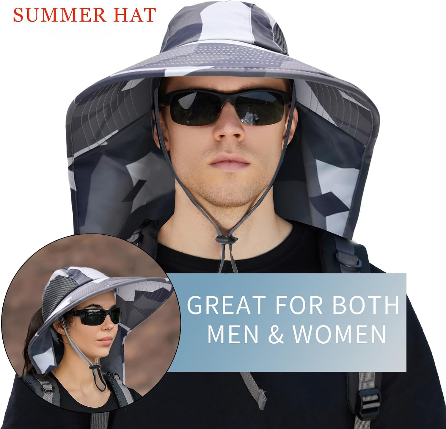 Sun Hat for Men Women with Neck Flap,UPF 50+ UV Protection Fishing Hat