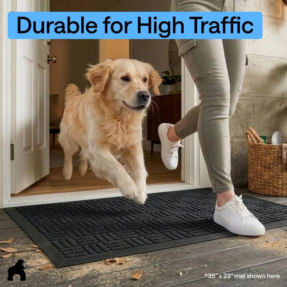 GORILLA GRIP WeatherMAX Door Mat, Indoor Outdoor Use, 29x17, Black Maze