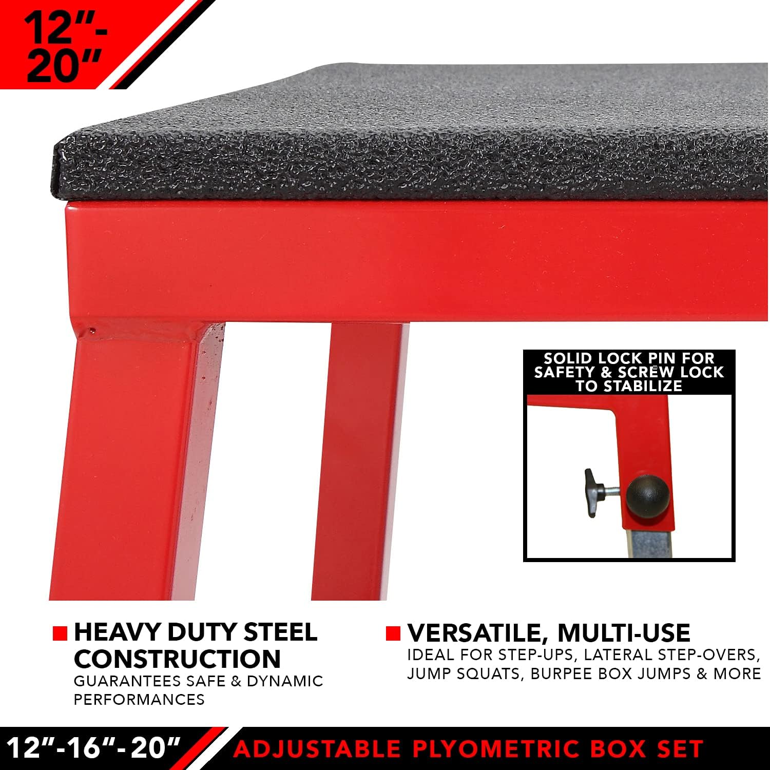 JFIT Plyometric Boxes - Made in Taiwan NO Assembly Required Single - Height Box Set and Adjustable Box Options Plyometric Platform and Jumping Agility Box for Training Conditioning Strength Training