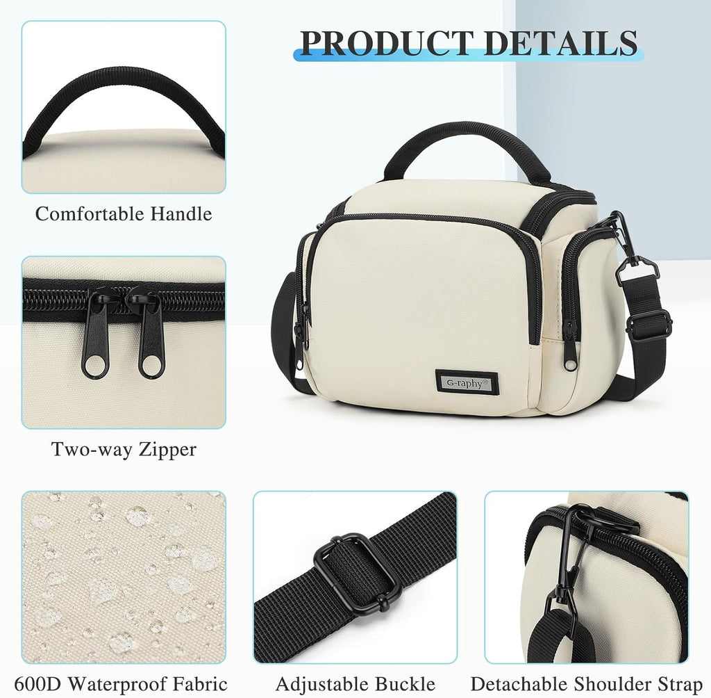 G-raphy Camera Bag Case Compact Lightweight Shoulder Crossbody Sling Photography Bags for Nikon Canon Sony DSLR SLR Mirrorless with Removal Straps (Beige)