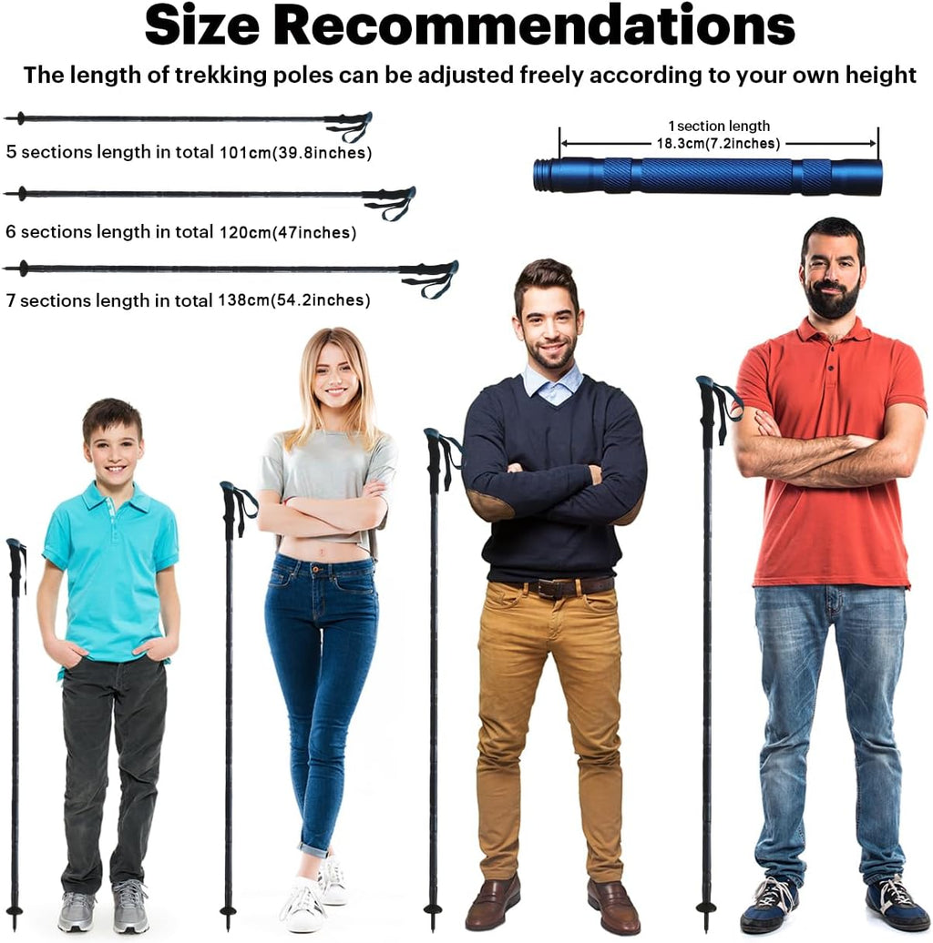 Versatile Trekking Pole with Accessories - Ideal for Hiking with Excellent Foam Grip Lightweight, Durable Tungsten Carbon Tip. Adjustable Length, Collapsible, Canvas Carry Bag