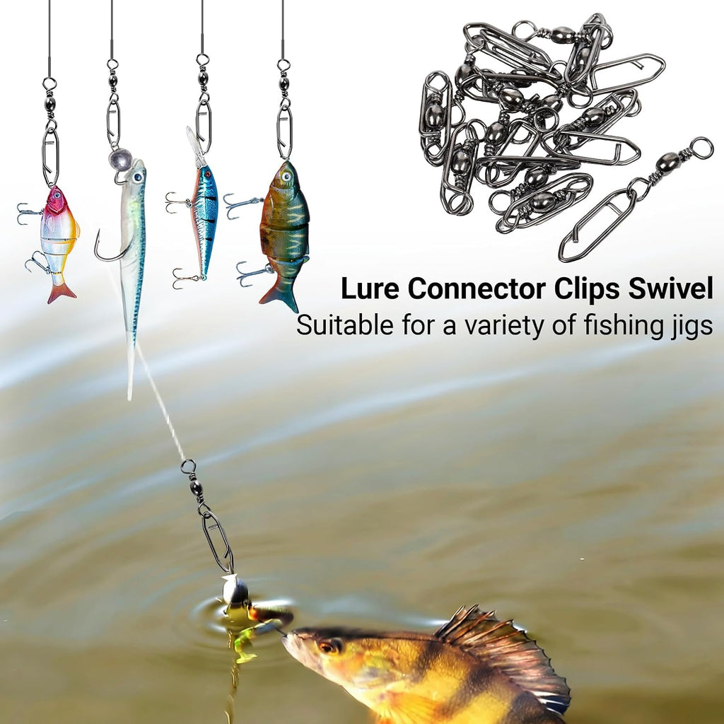 Atibin Saltwater Freshwater Snap Swivels Stainless Heavy Steel Fishing Clips Swivel Barrel Clip Fishing Snaps Rolling Speed Change Black Nickel