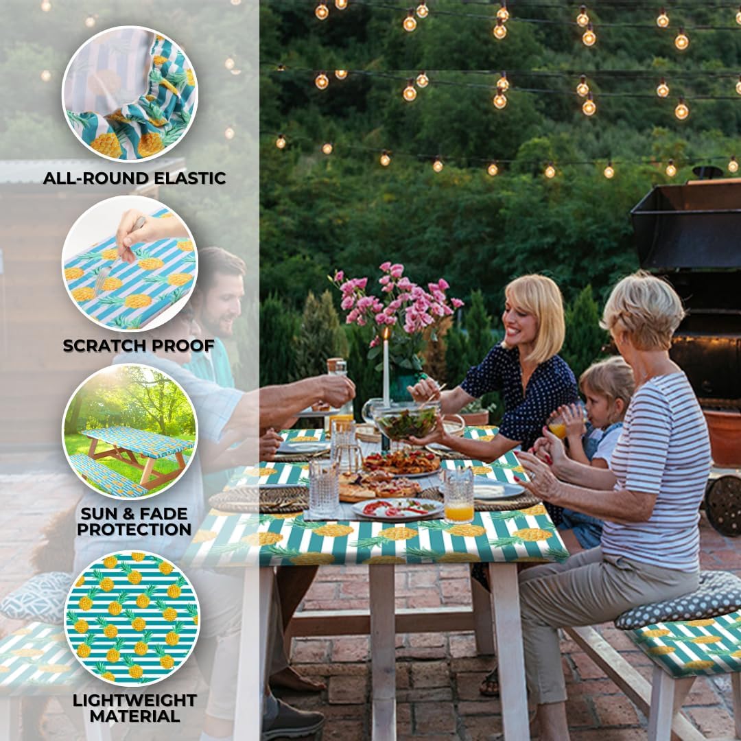 6ft Polyester Picnic Table Cover with Bench Covers Tablecloth Pineapple