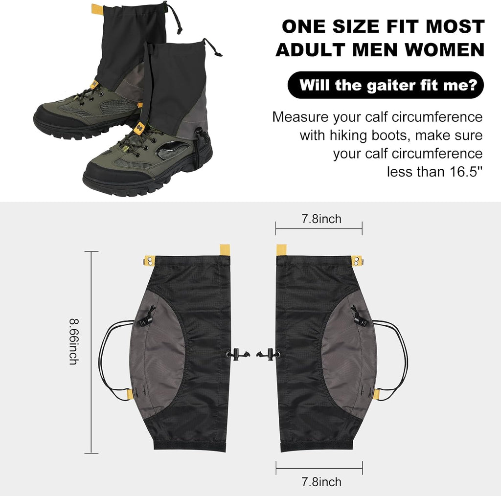 Waterproof Gators for Hiking Boots and Shoes Lightweight Adjustable Leg Gaiters for Men Women Gaiters for Hiking Snowshoeing