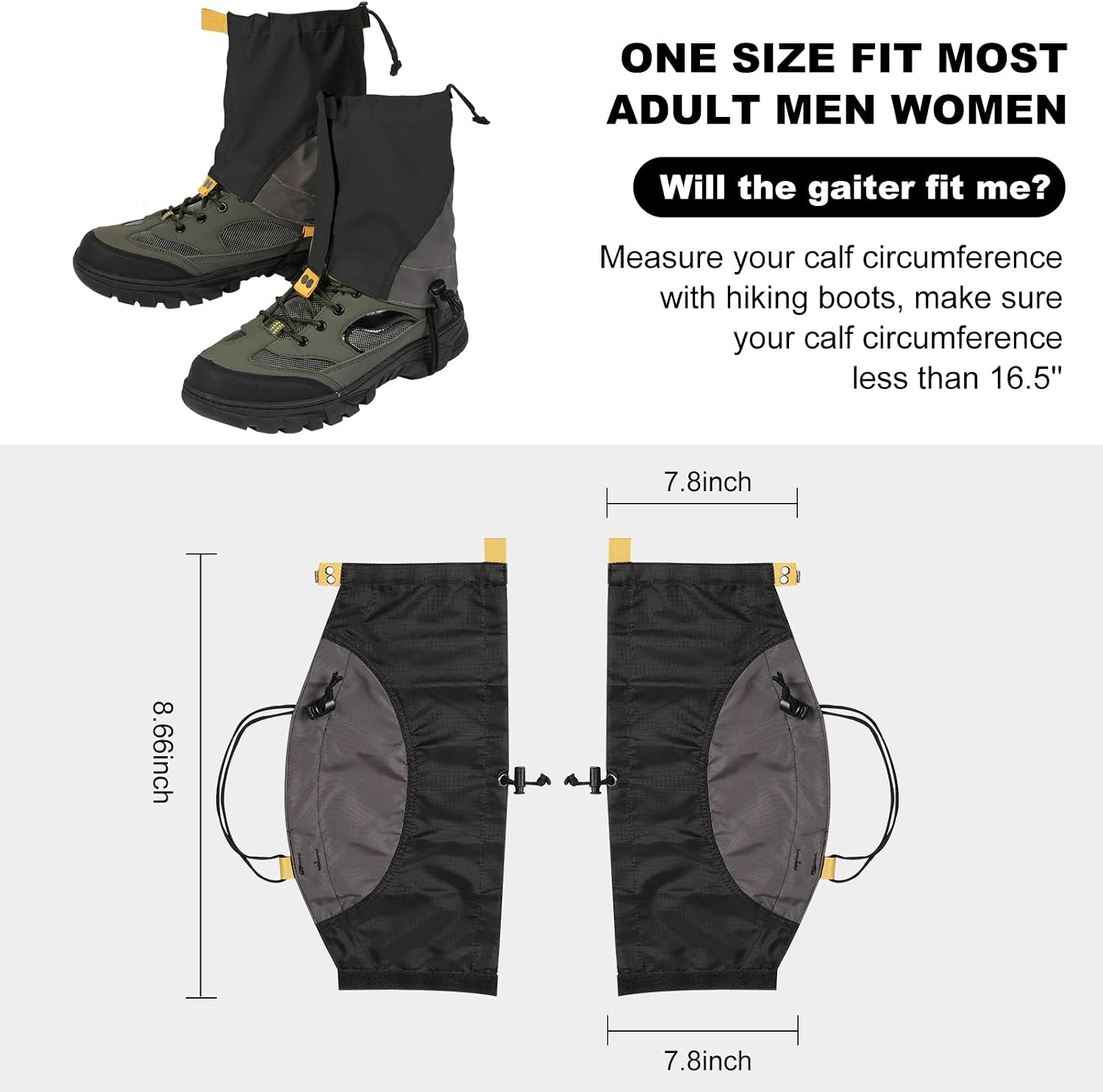 Waterproof Gators for Hiking Boots and Shoes Lightweight Adjustable Leg Gaiters for Men Women Gaiters for Hiking Snowshoeing