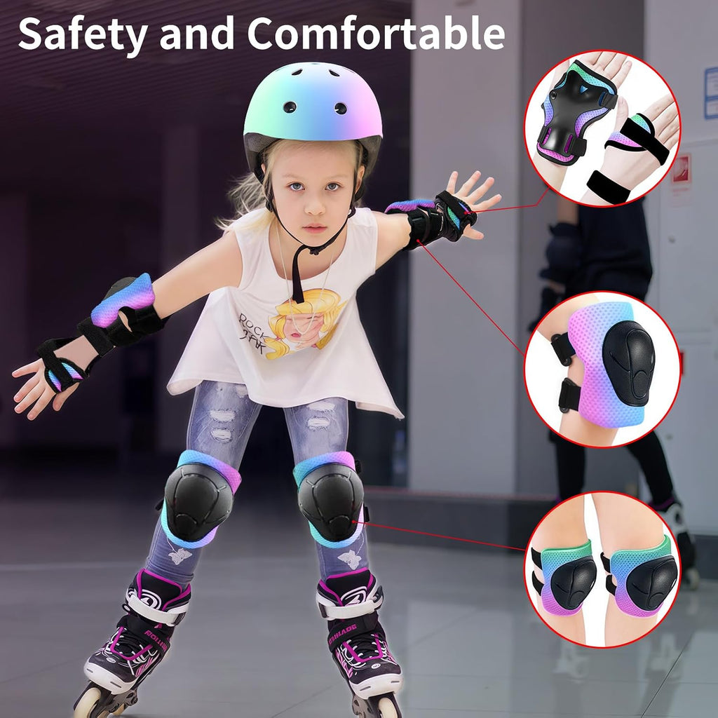 Skateboard Pads for Kids,Elbow Pads and Wrist Guards Protective Gear,Strong Double Straps&Adjustable Easy-Fix Clips for Skateboarding,Rollerblading,Scooters,Bicycle