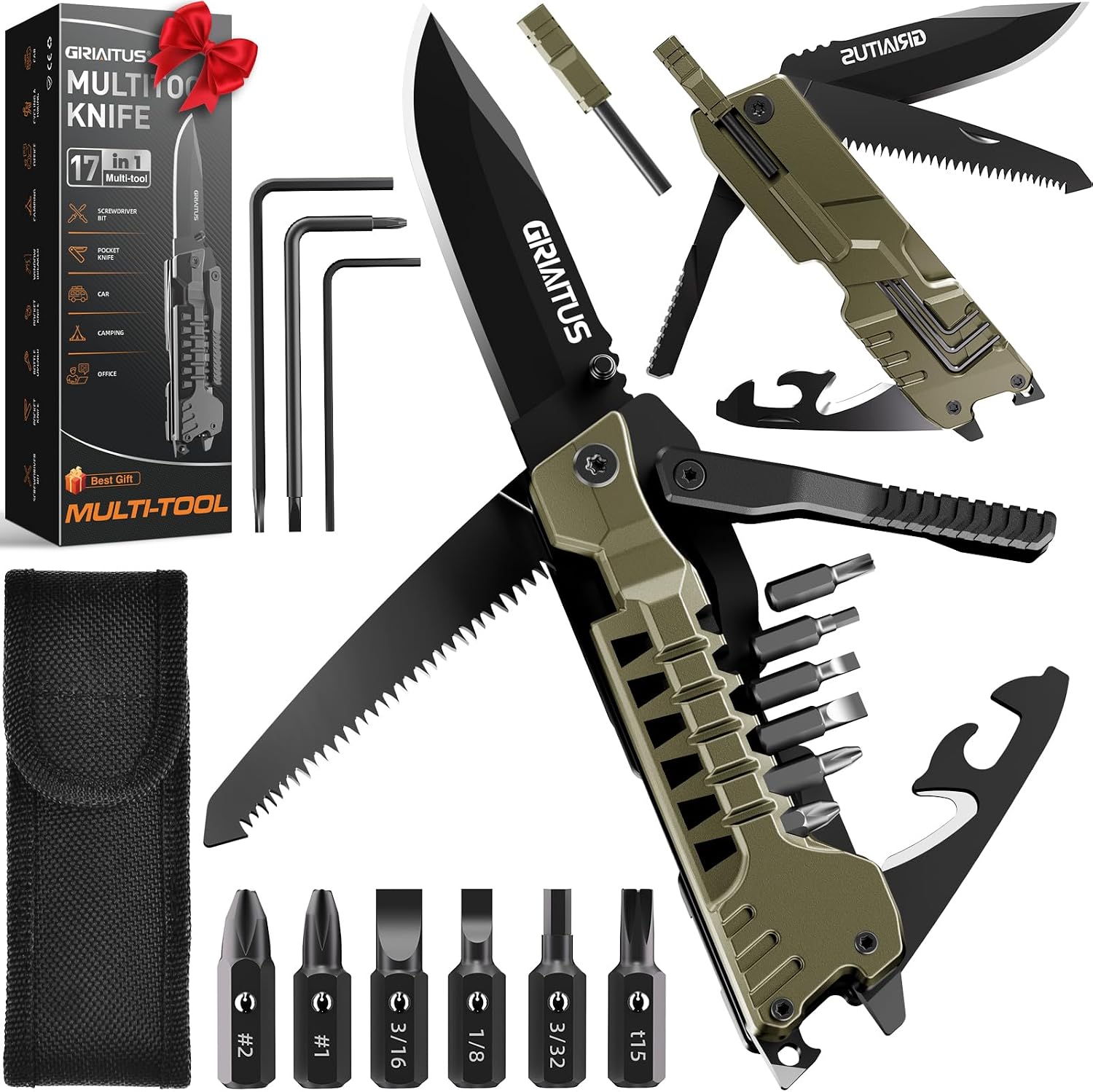 17 in 1 Multitool Knife Fire Starting Stick Bottle Opener Saw for Camping