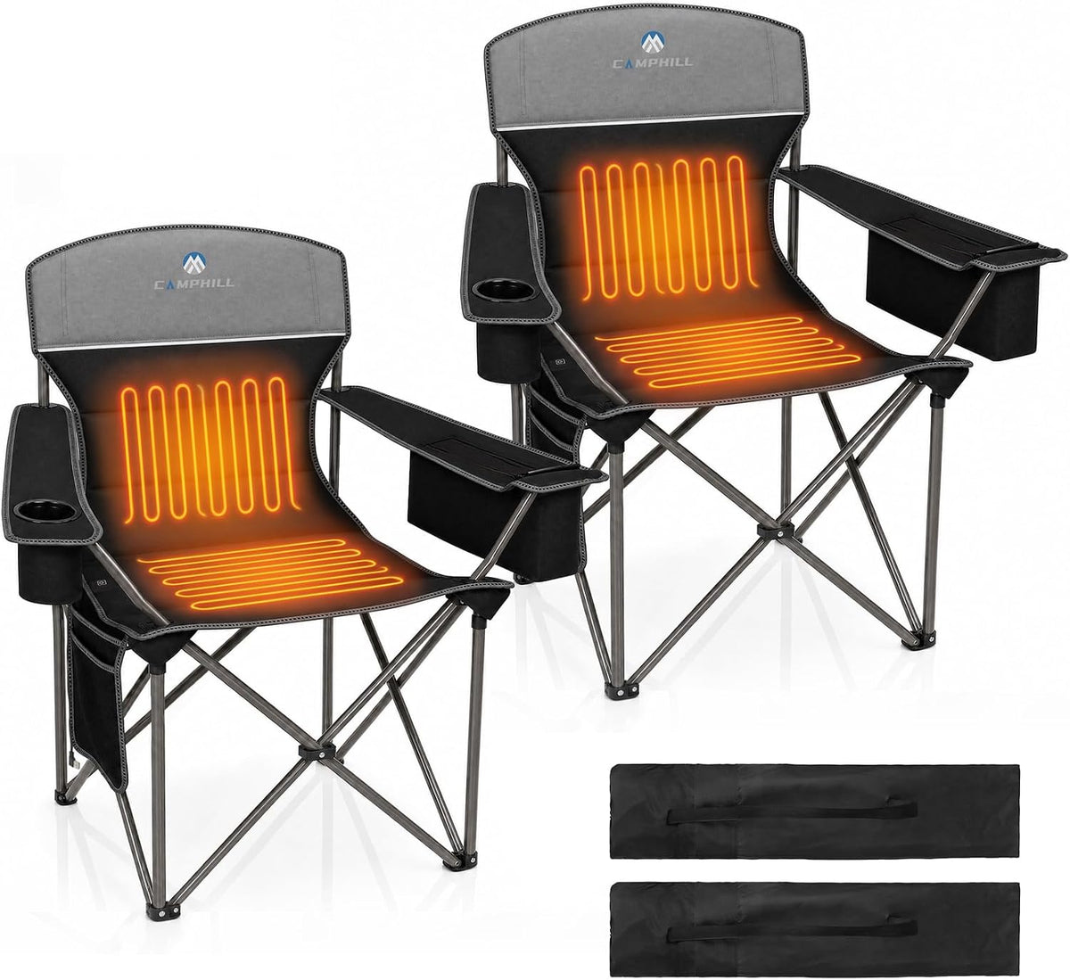 Folding Camping Chairs 2 Pack:Oversized Padded Lawn Chair for Adult,Collapsible for Outdoor,Camp,Fishing & Garden,350-lbs Capacity,American Flag