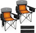 Heated Camping Chairs 2 Pack - Heavy Duty 400LBS Padded Lawn Chair with Cup Holder,Side Pocket,Collapsible for Outdoor,Camp,Fishing & Garden,Black,Battery NOT Included