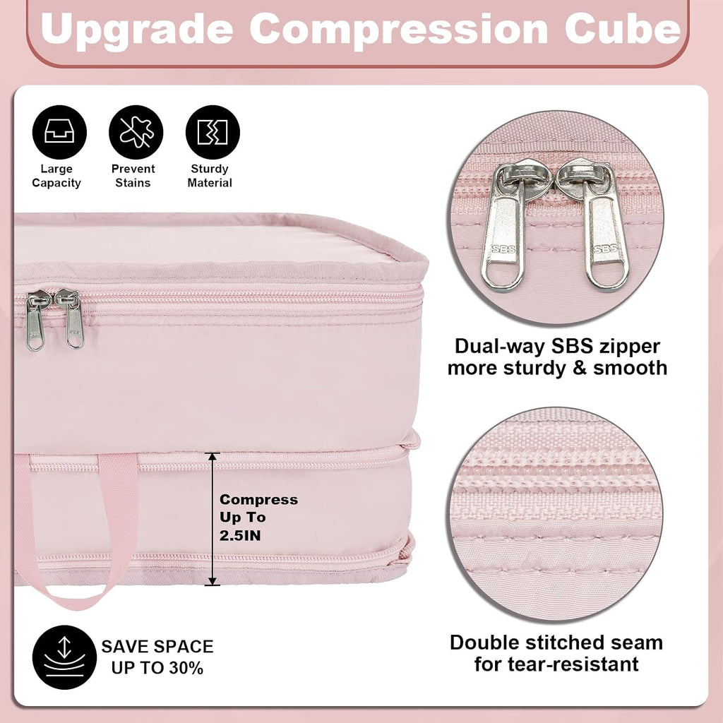 Packing Cubes for Travel Packing Organizers Compression Travel Cubes, Pink
