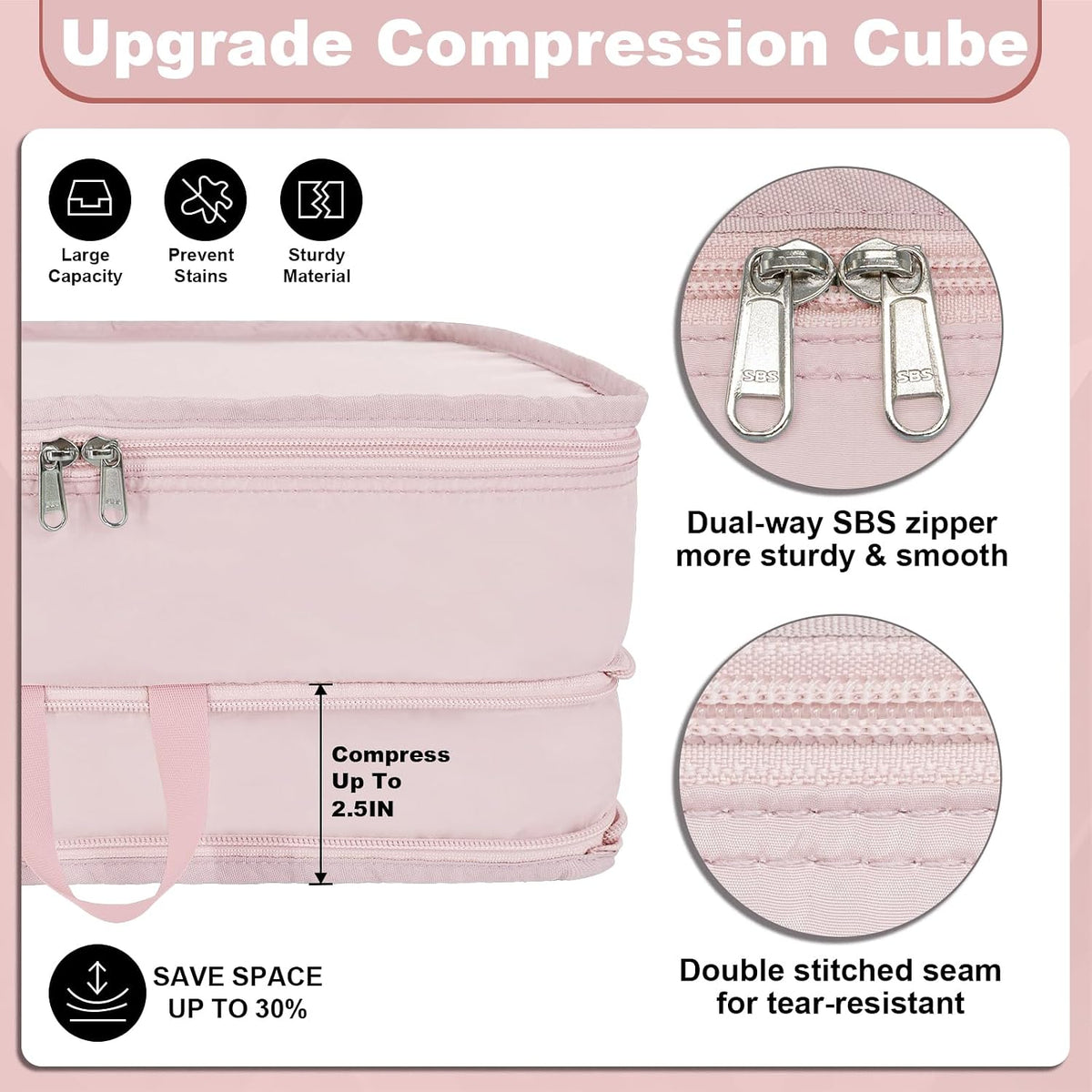 Packing Cubes for Travel Packing Organizers Compression Travel Cubes, Pink