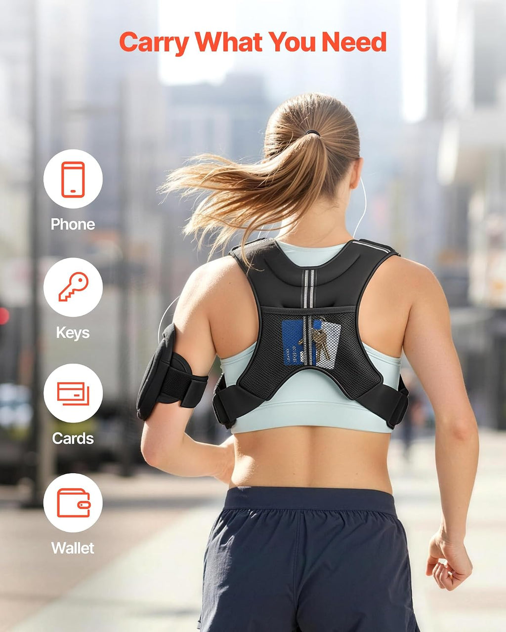 VEVOR Weighted Vest, 12/16/20/30 lbs Weight Vest with Reflective Stripe, Adjustable Buckle Body Weight Vest, Workout Equipment for Strength Training, Running, Jogging, Fitness, and Weight Loss