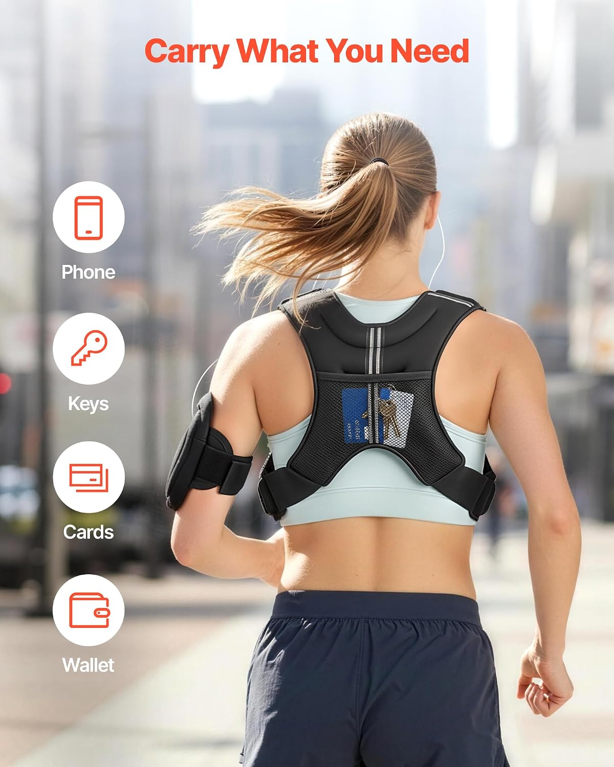 VEVOR Weighted Vest, 12/16/20/30 lbs Weight Vest with Reflective Stripe, Adjustable Buckle Body Weight Vest, Workout Equipment for Strength Training, Running, Jogging, Fitness, and Weight Loss