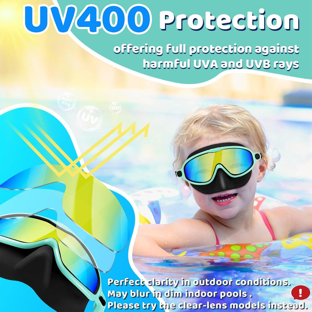 Vvinca Kids Swim Goggles with Nose Cover 2 Pack for 3-15 Anti-Fog Wide View