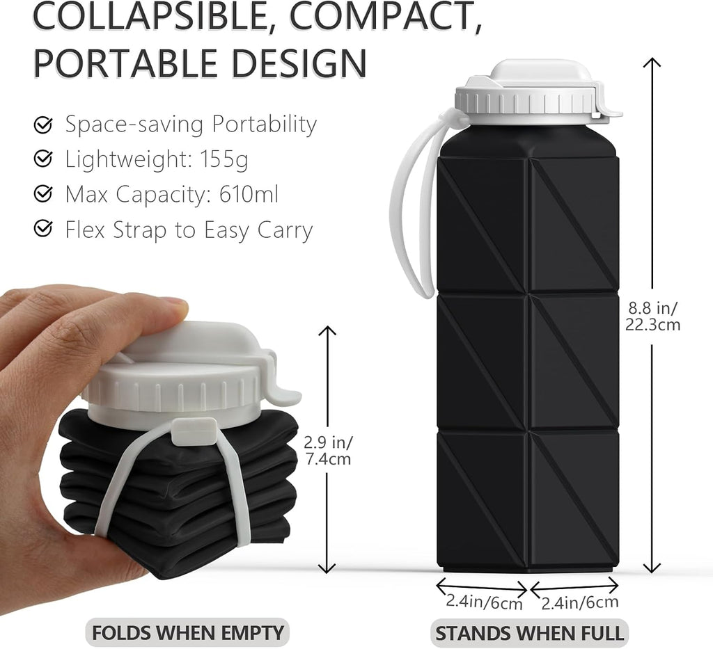 BEAUTAIL Collapsible Water Bottles with Straw 21 oz, Travel Water Bottle