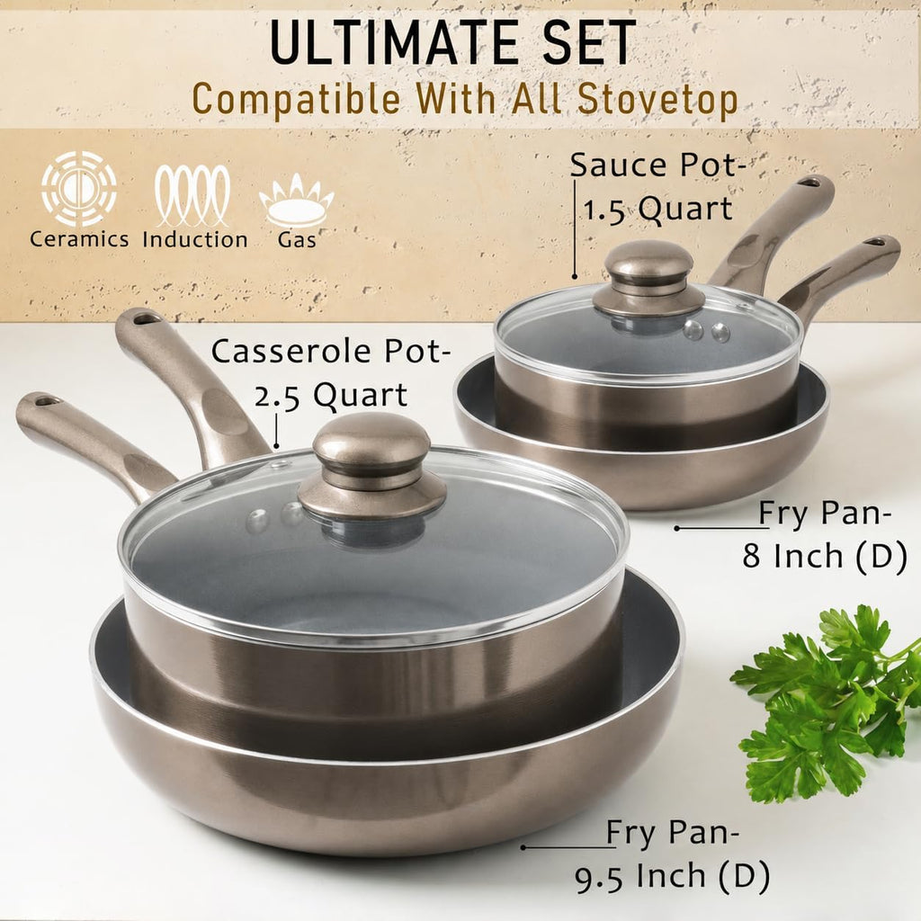 Moss & Stone Pots and Pans Set Nonstick, 6-Piece Induction Cookware Set