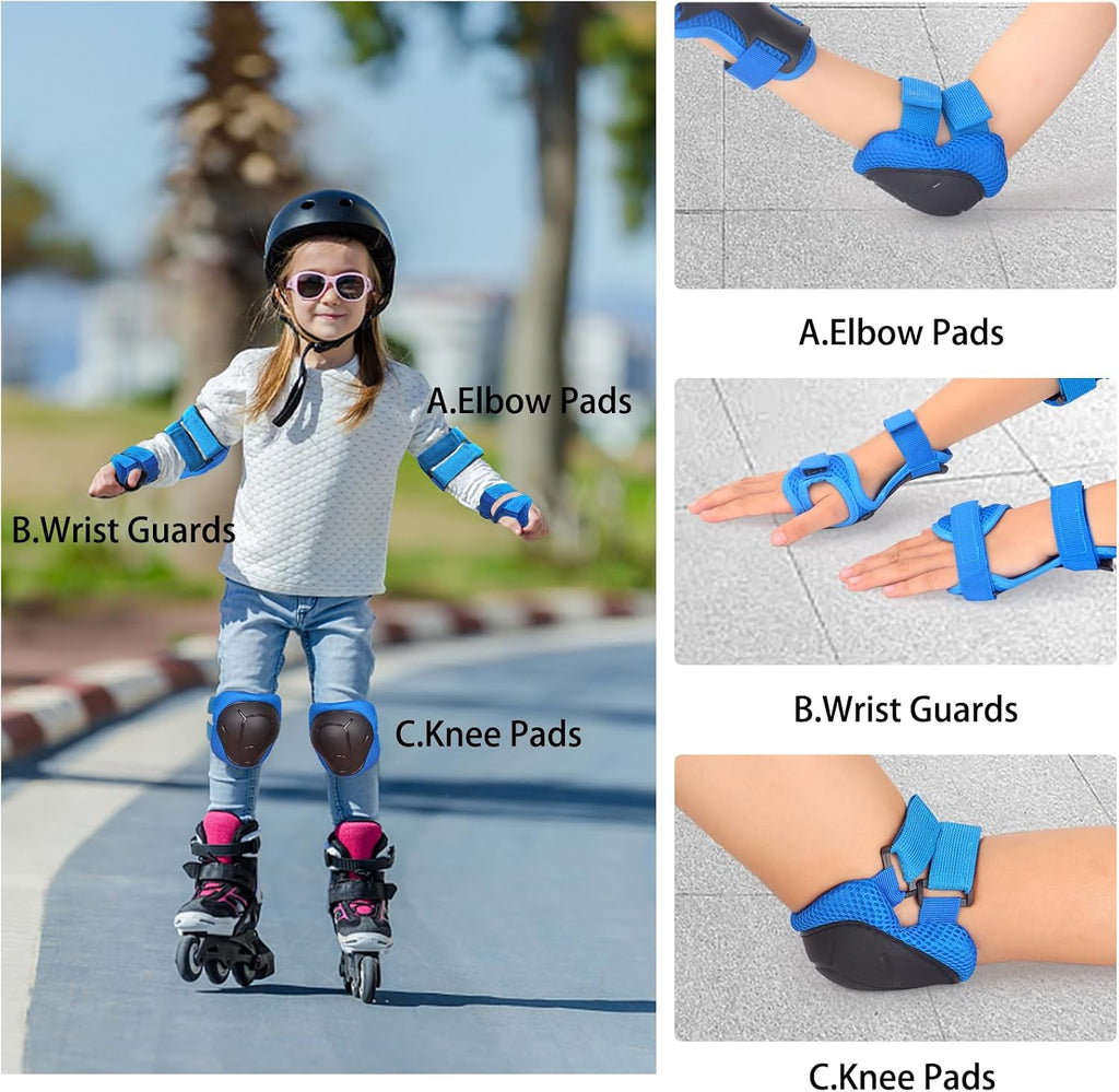 Kids/Youth Knee Pads and Elbow Pads Set with Wrist Guard 3 in 1 Kids Protective Gear Set for 3-14 Years for Skateboarding, Skiing, Cycling, BMX Biking, Running, Scooter