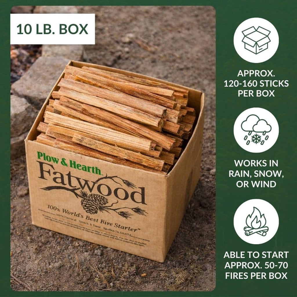 Plow & Hearth 10 LBS Fatwood Fire Starter Sticks Organic Kindling, Easy Ignition Fat Wood, All Natural Firestarters for Fire Pit, Wood Stoves, Fireplaces, Campfires, Bonfires, BBQ