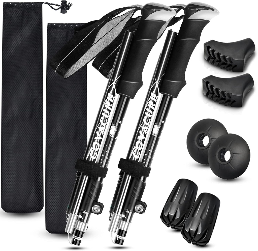 covacure Hiking Poles, 7075 Aluminum Tri-fold, Adjustable Height, 2PCS