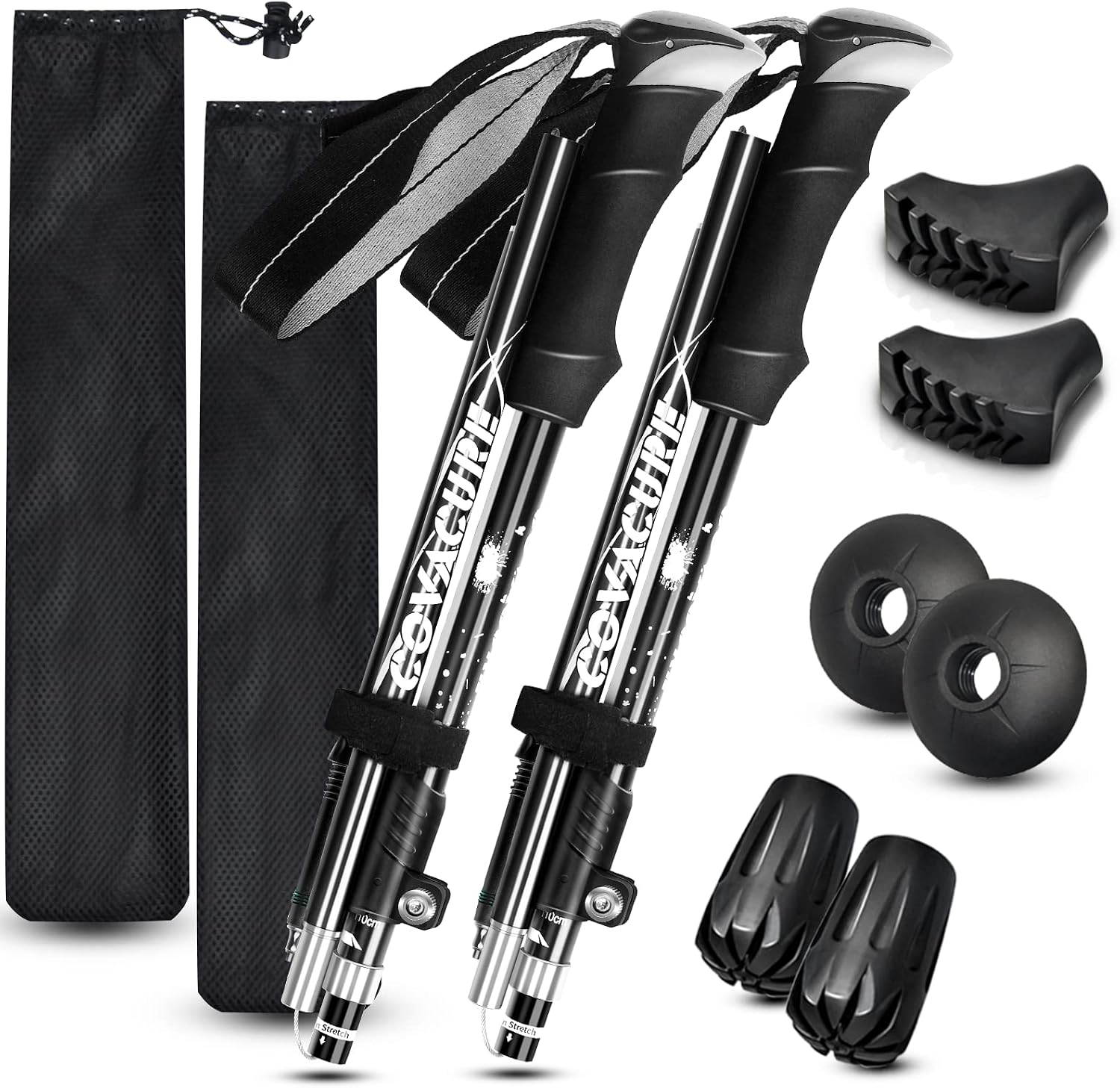 covacure Hiking Poles, 7075 Aluminum Tri-fold, Adjustable Height, 2PCS