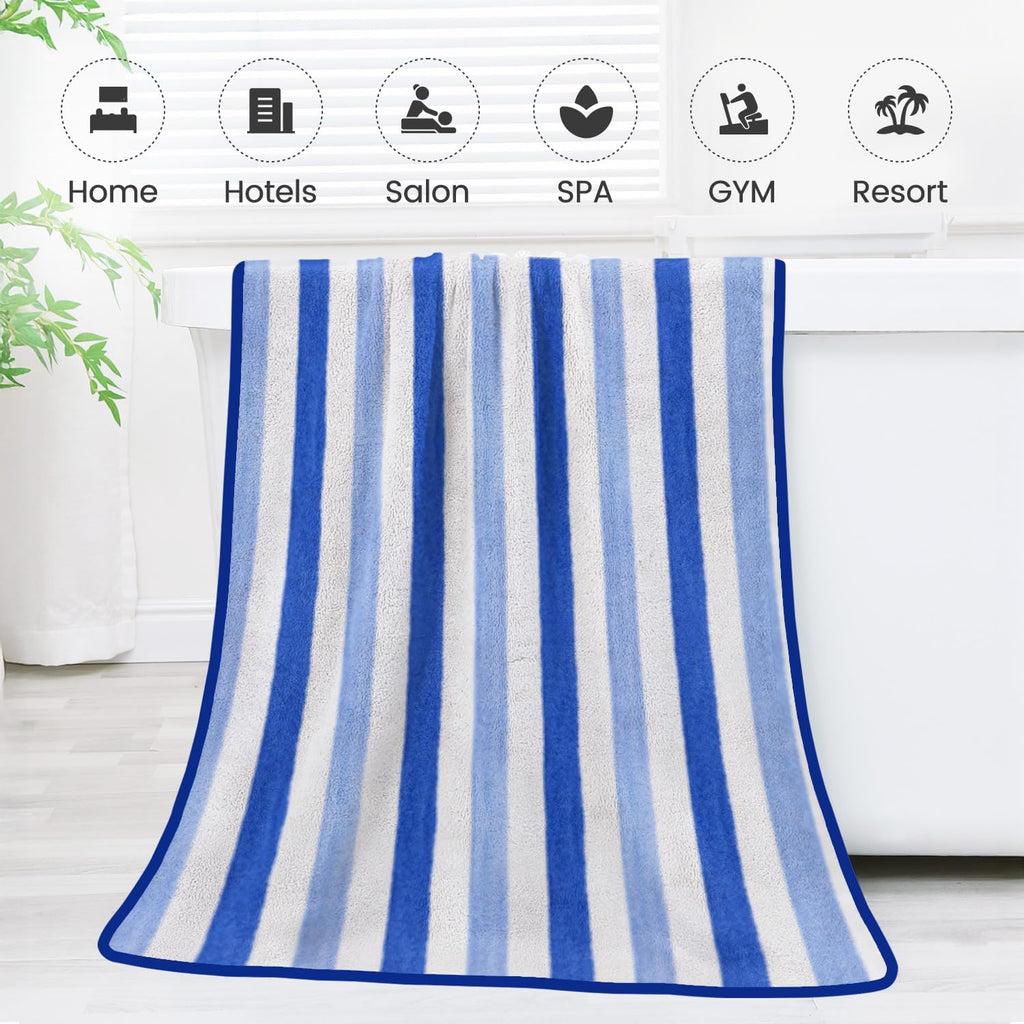 JML Bath Towels Set, 2 Pack, 30" x 60", Cabana Stripe Blue