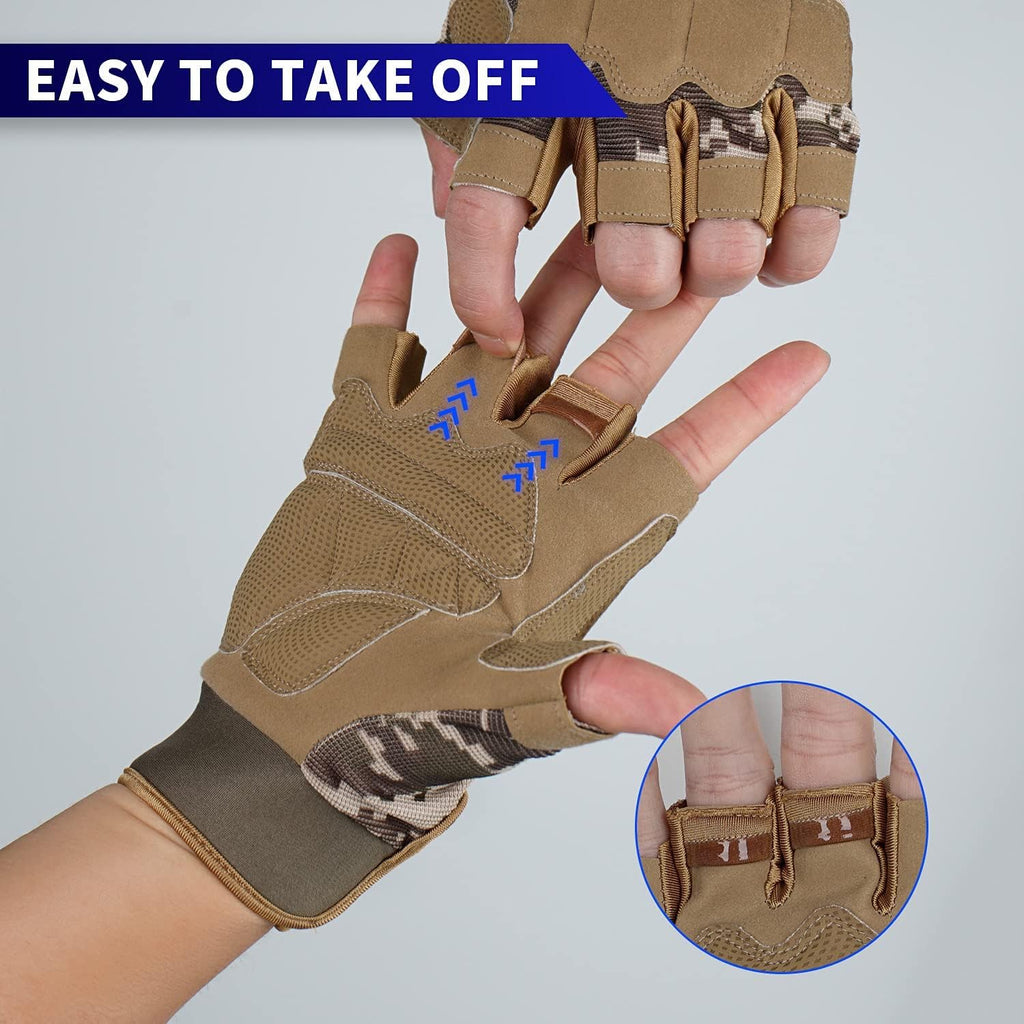 FIORETTO Fingerless Gloves for Men, Breathable Grip Palm Gloves for Motorcycle Riding, Driving, Cycling, Exercise, Workout, Climbing, Hiking and Outdoor Activities M210603