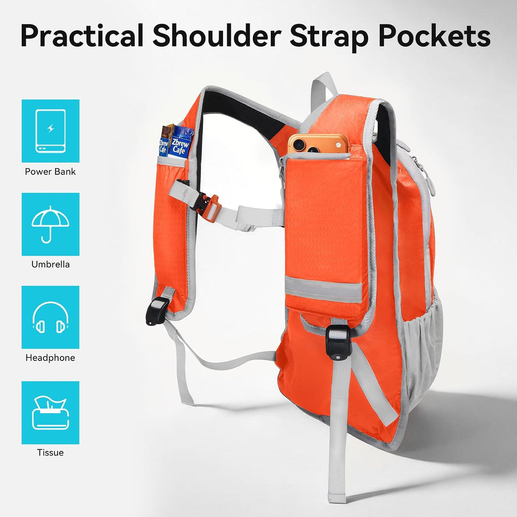 CROSS GEAR 16L Foldable Hiking Backpack, RFID Protection, Lightweight Waterproof Daypack, Packable Backpacks for Women Men, Small Hiking Daypack for Camping Travel Outdoor, Orange