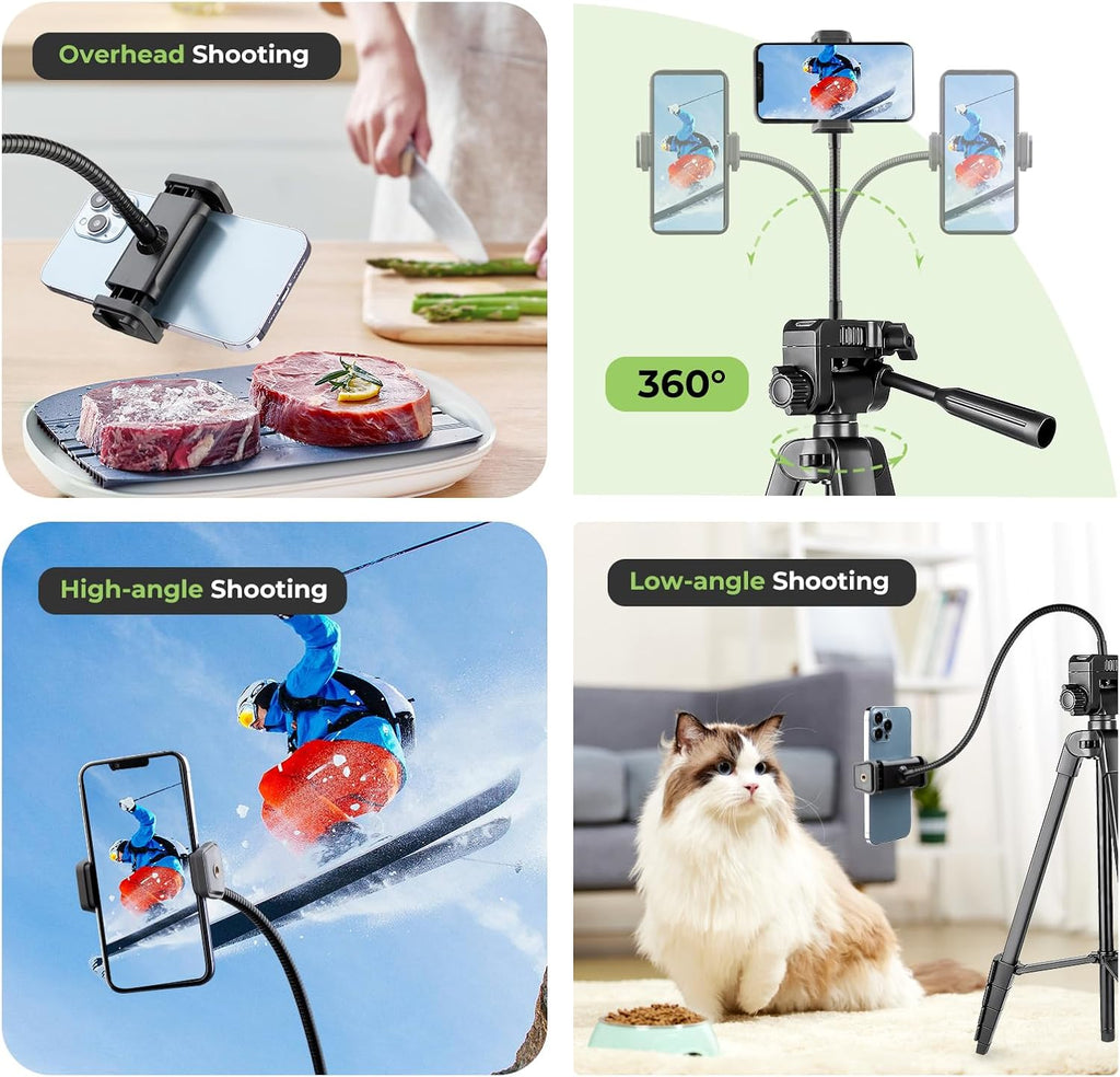 Aureday Phone Tripod, 82" Tripod for iPhone with Flexible Gooseneck, Wireless Remote and Phone Holder, Extendable Cell Phone&Camera Tripod Stand for Selfies/Video Recording/Live Streaming/Vlogging