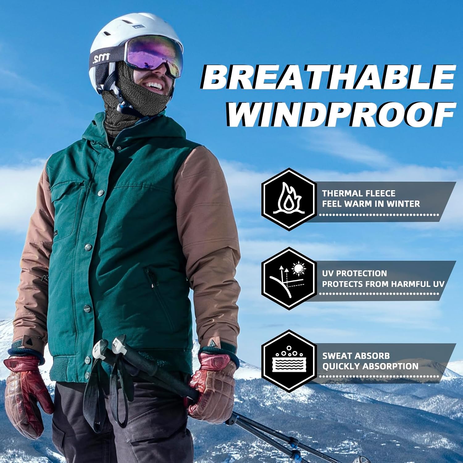 ROCKBROS Windproof Thermal Balaclava Ski Mask for Men and Women Cycling