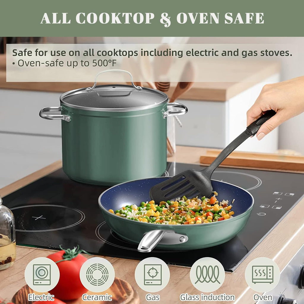 Nuwave 9pc Cookware Set Healthy Duralon Blue Ceramic Nonstick Coated