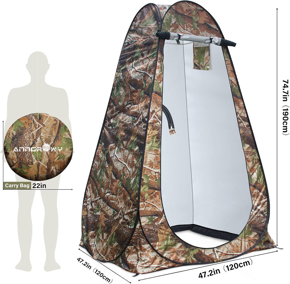 Anngrowy Pop Up Privacy Shower Tent - Portable Outdoor Camping Bathroom Toilet Changing Dressing Room - UPF40+ Waterproof