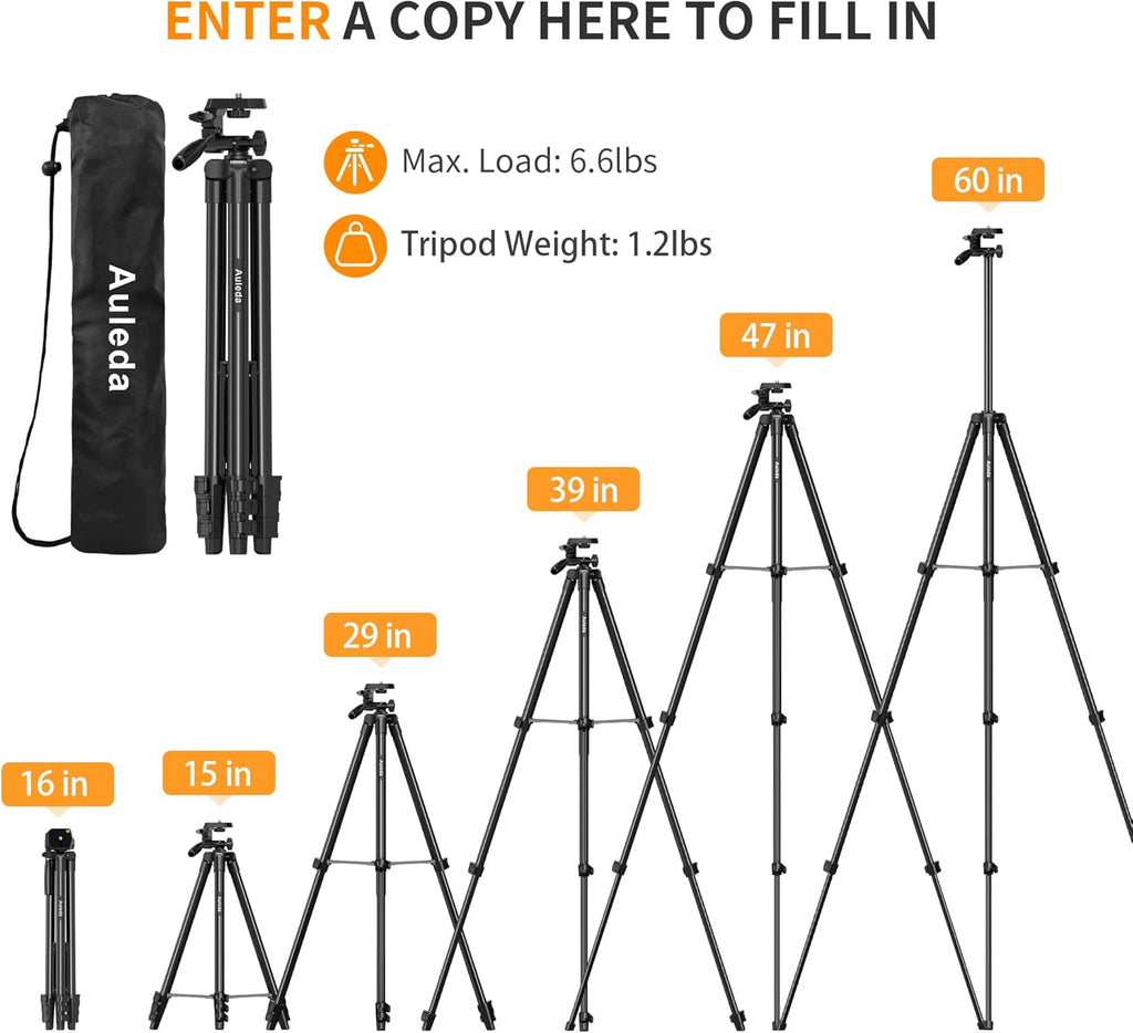 60″ Camera Tripod Lightweight Travel Stand for Canon Nikon Phone