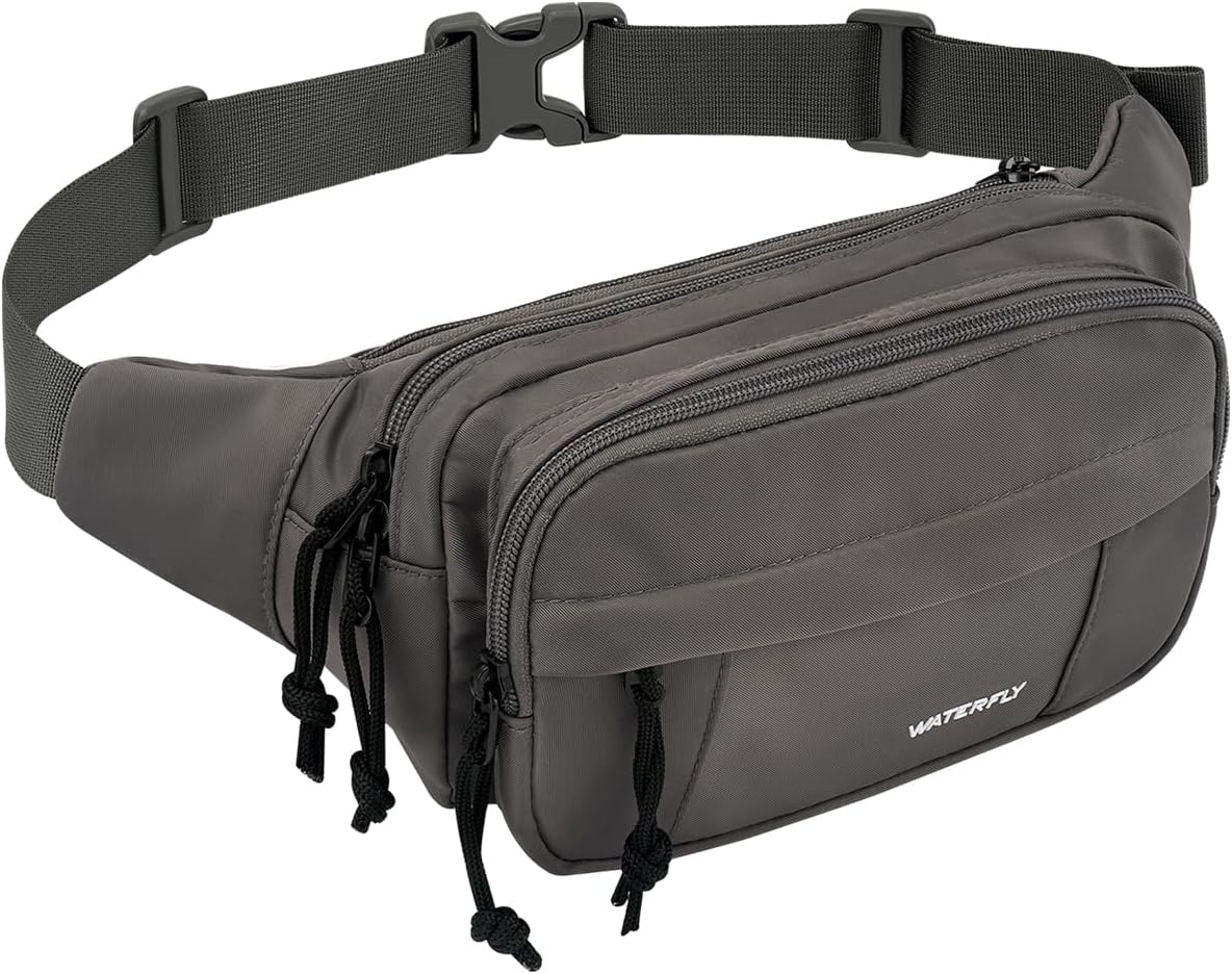 WATERFLY Fanny Pack Waist Bag: 2.5L Large 5 Zipper Pockets for Women Men