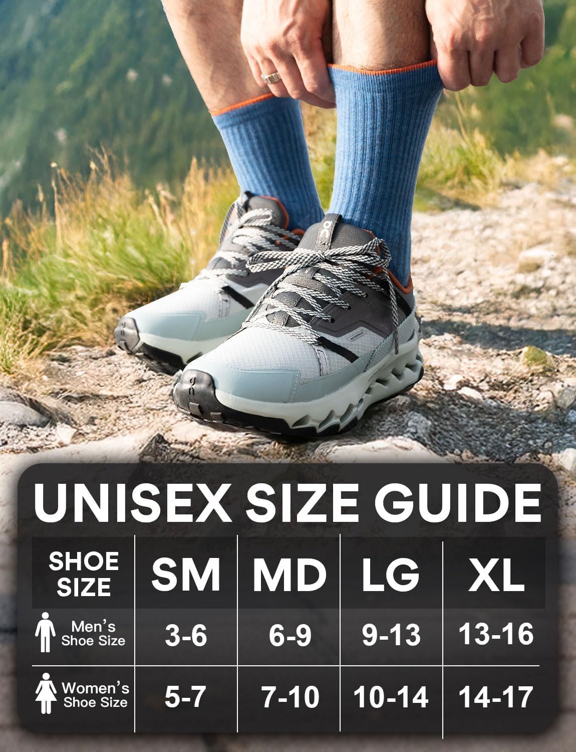 Juclise Men's Merino Wool Midweight Hiking Socks, Micro Crew, 2 Pairs