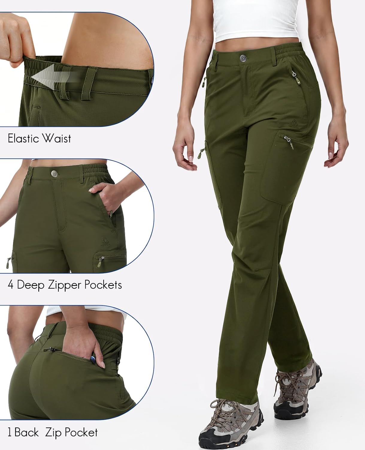 Haimont Women's Lightweight Hiking Cargo Pants with Zip Pockets