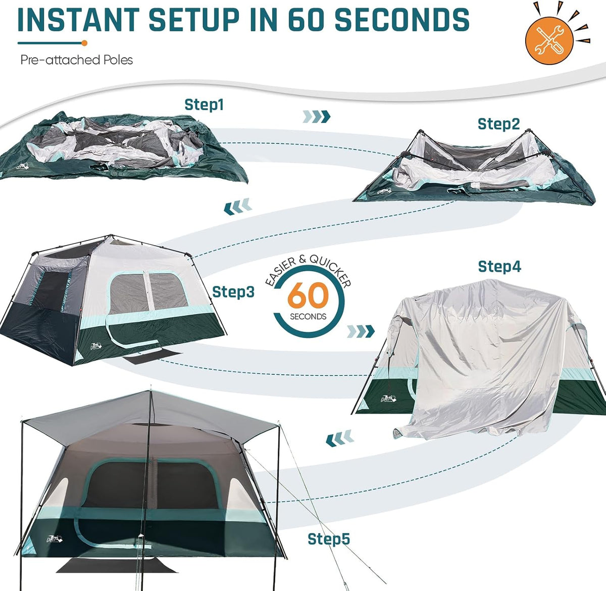 DMH OUTDOORS 8 Person Instant Tents for Camping with Porch Easy Setup 60s