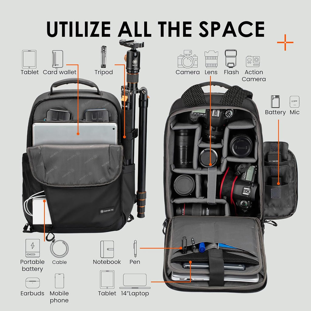TARION Urban Camera Backpack for Photographers Compact 12.5L Black TRL