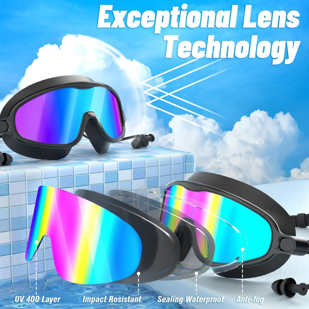 COOLOO Swim Goggles, 2 Pack Wide View Swimming Goggles for Men Women Youth