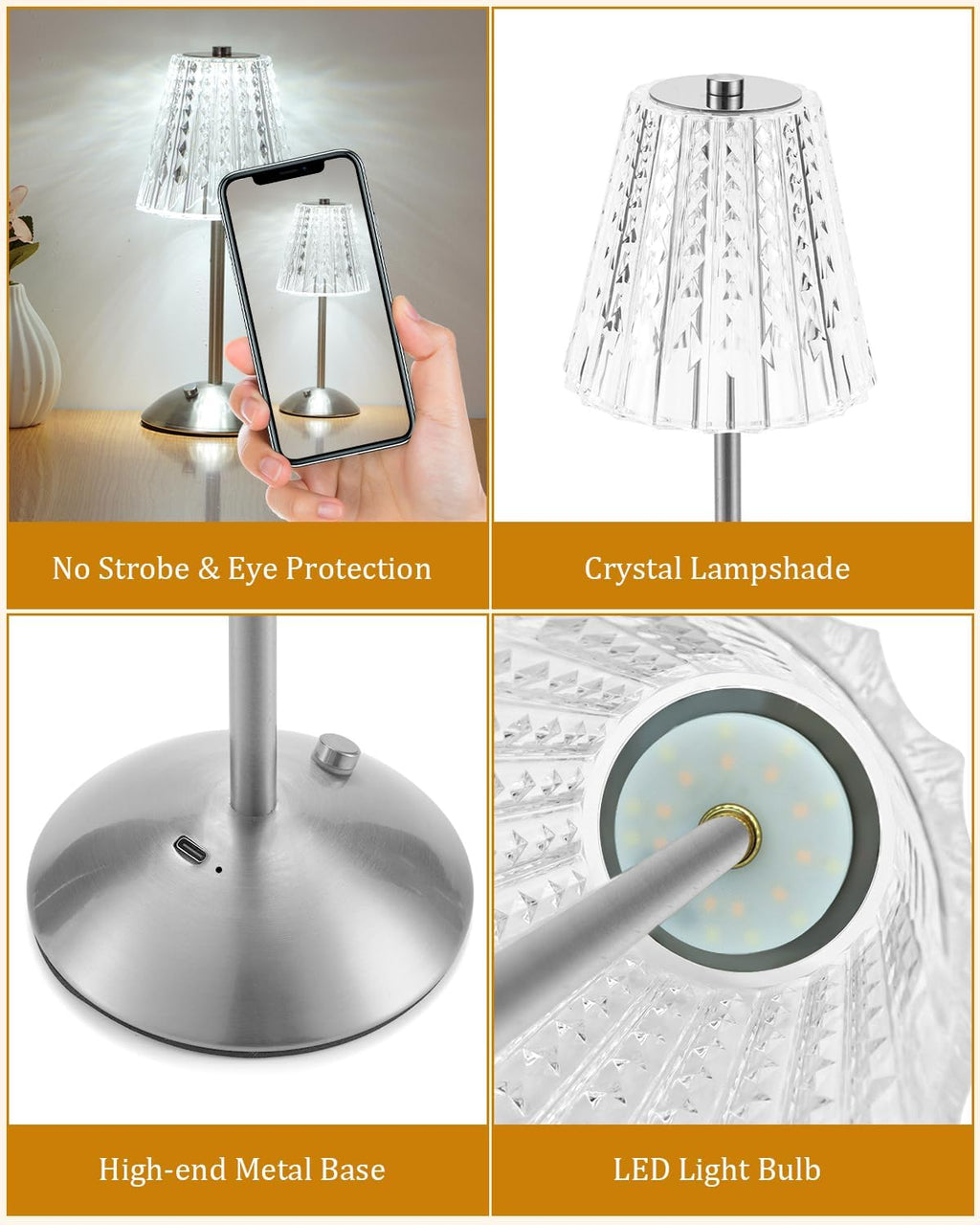 Nusogon Cordless Touch Table Lamp, LED Rechargeable Small Dask Lamp