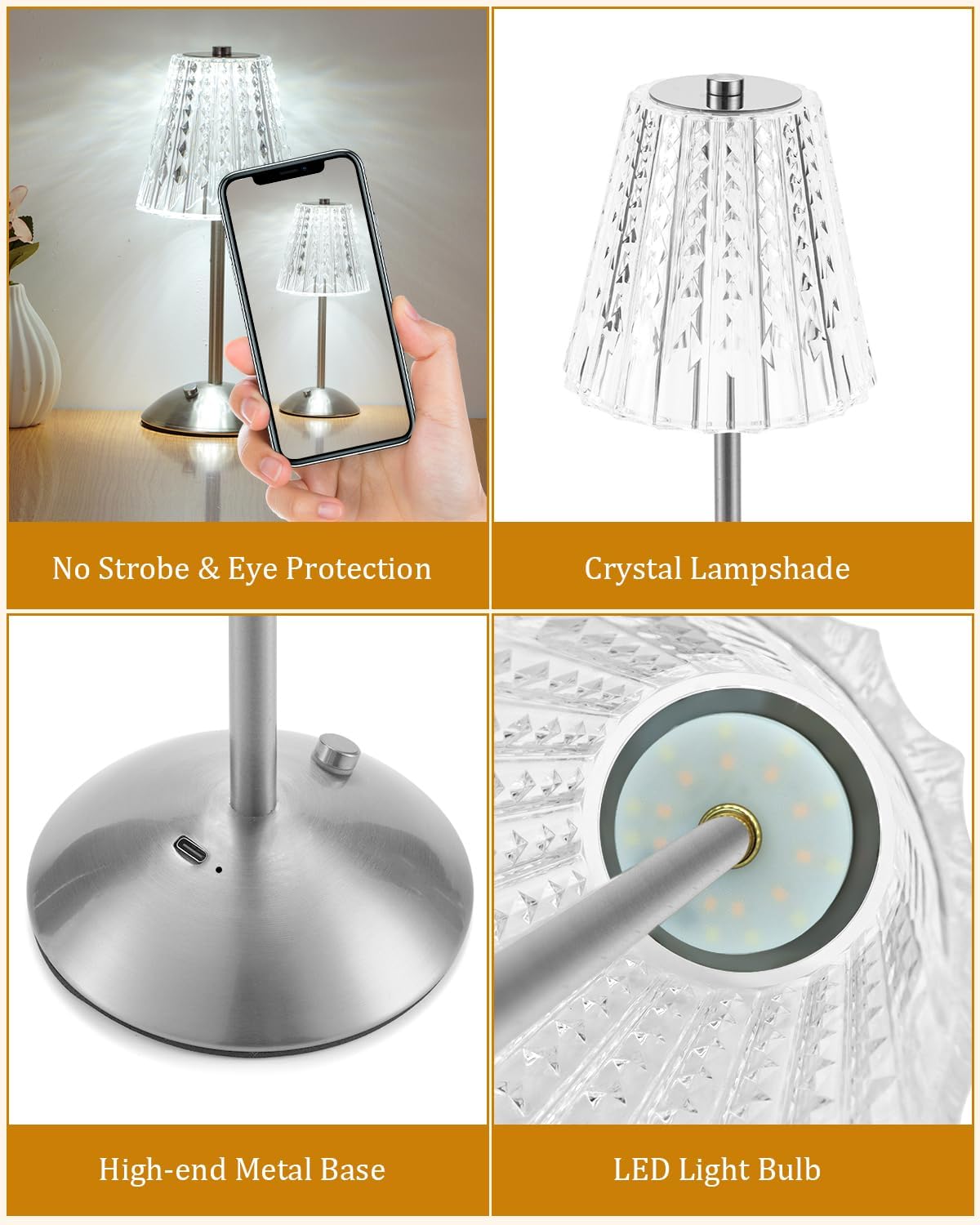 Nusogon Cordless Touch Table Lamp, LED Rechargeable Small Dask Lamp