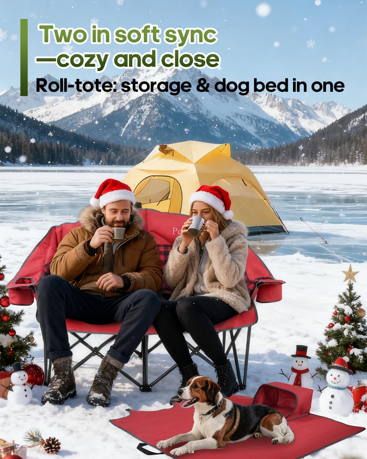 Heated Padded Double Camping Chair with 2 in 1 Carry Bag, 900LBS