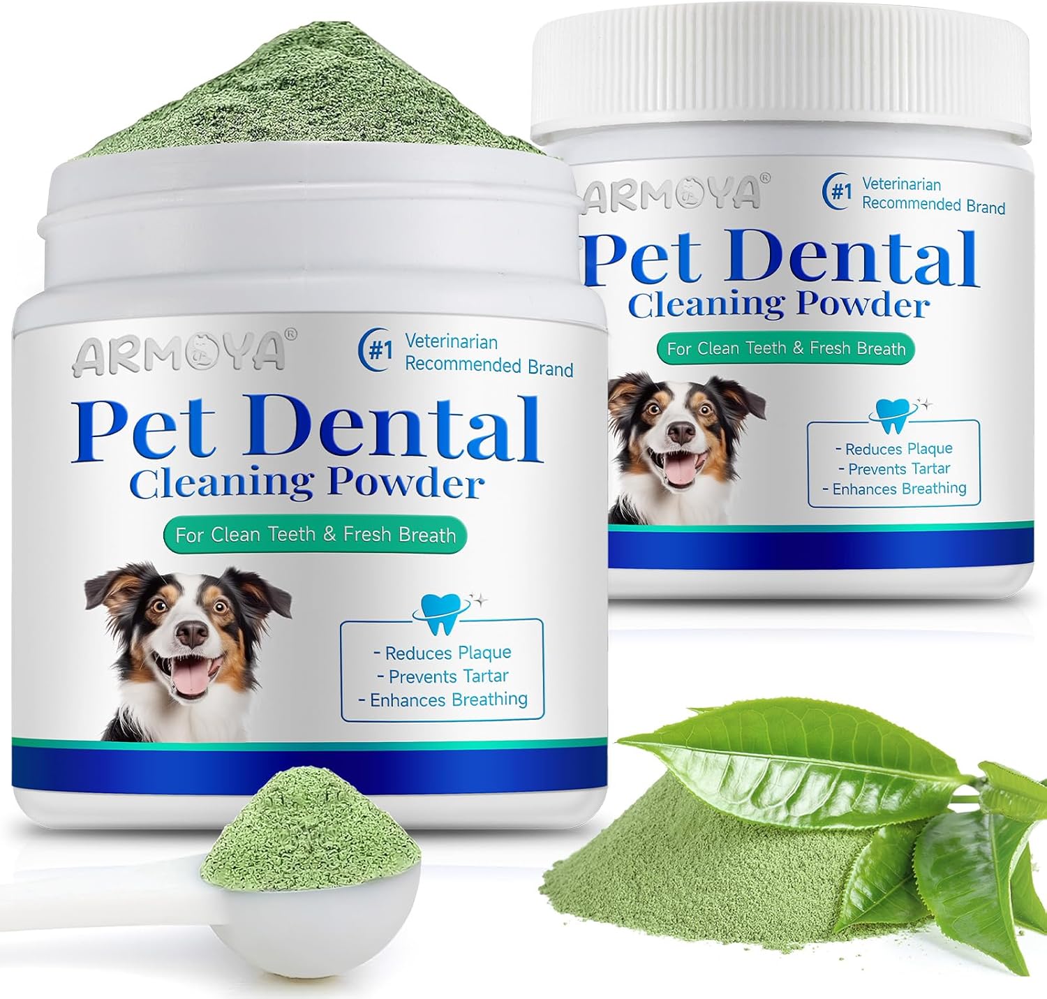 ARMOYA Dog Dental Powder - Teeth Cleaning Powder for Dogs - Dog Dental Care - Plaque & Bad Breath Off P-owder D-og - D-ental Care Supplies for Small - Medium - Large Do-gs