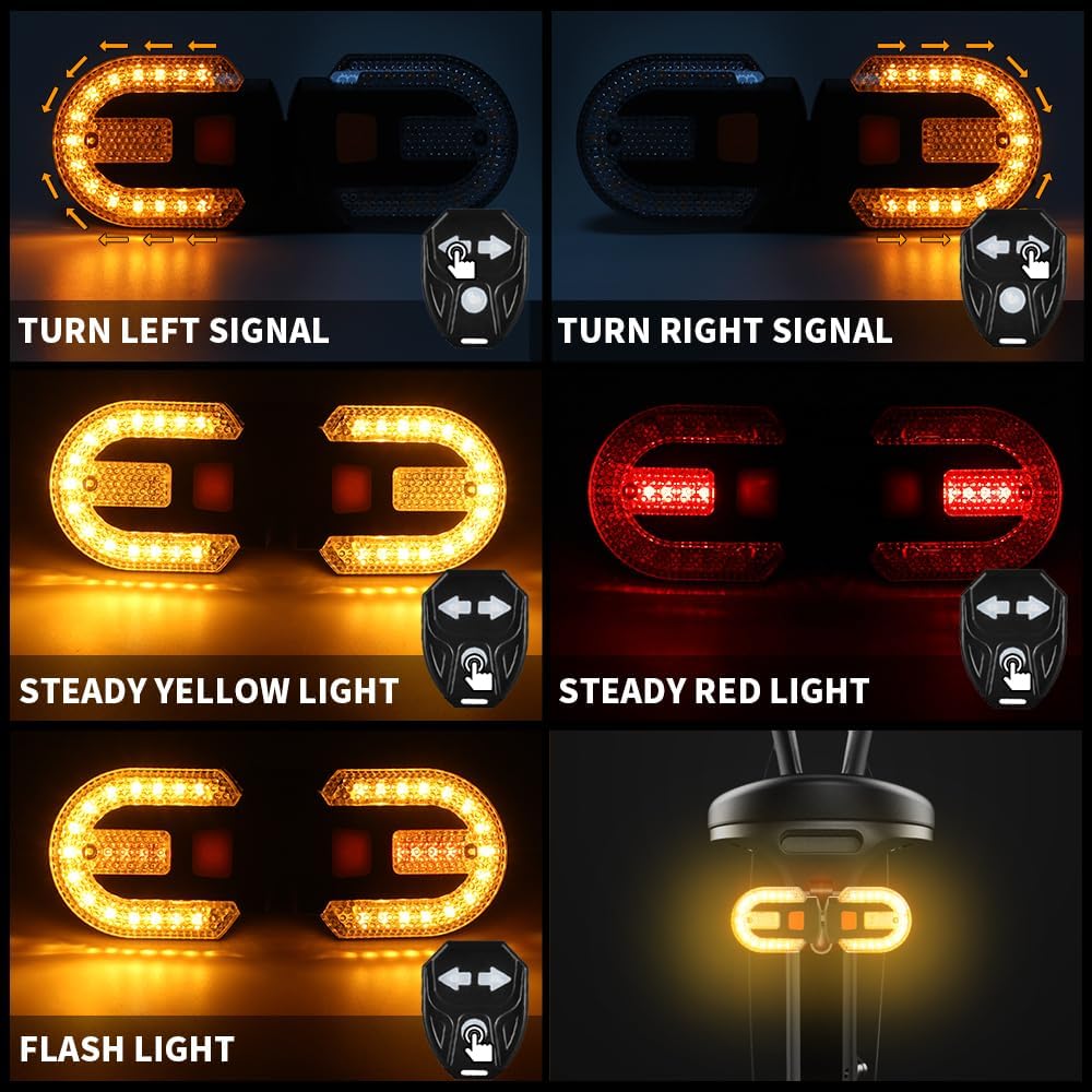 Bike Tail Light with Turn Signal, Split Bicycle Rear Lights, USB Rechargeable Turn Signal Bike Taillights for Cycling, Cyclist Safety Warning Bike Light 5 Mode (Only One Remote Control)