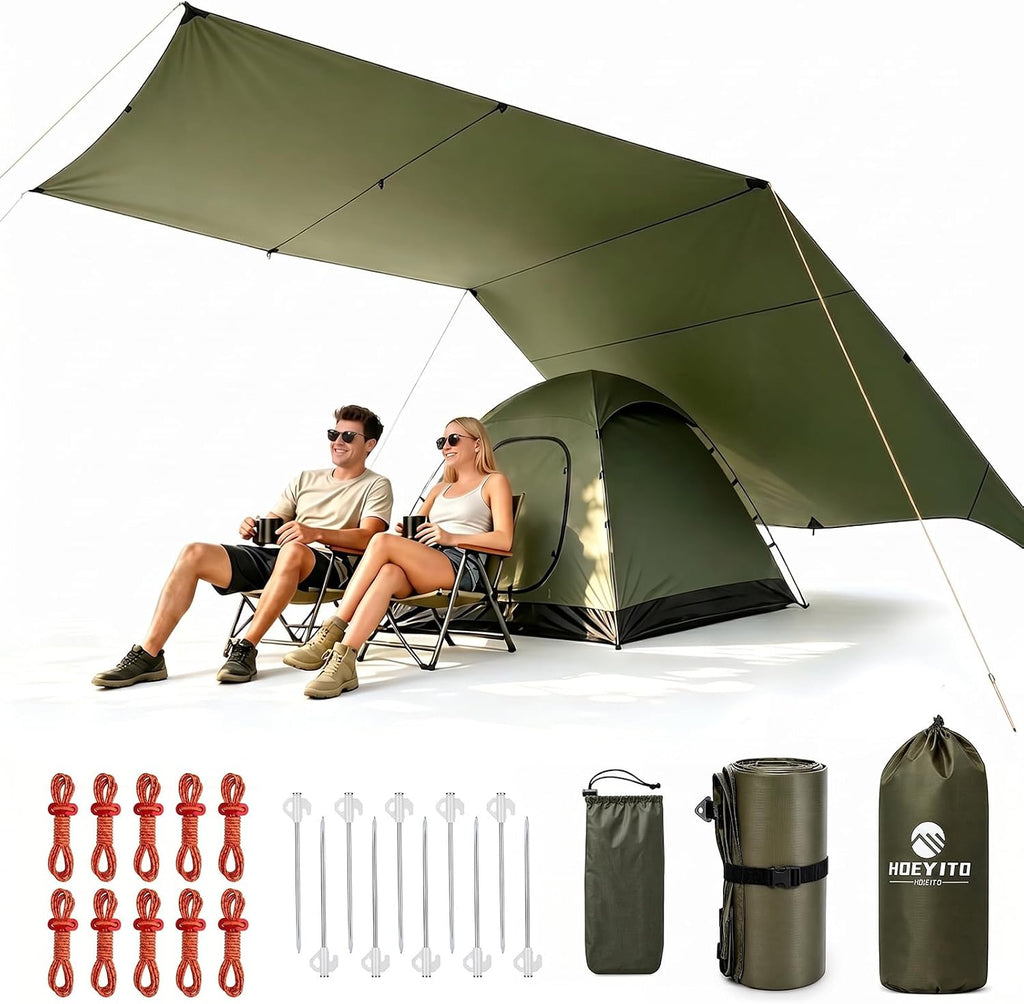 17x10 FT Large Camping Tarp Waterproof, Lightweight PU6000mm Rain Fly, UPF 100+ Sun Protection Camping Canopy & Tent Cover for Outdoor Camping, Picnic, Backpacking & Hammock (Note: Poles Not Included)