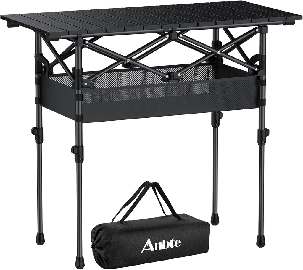Anbte 3ft Aluminum Roll Top Folding Camping Table, Portable, 32”X16”, Black