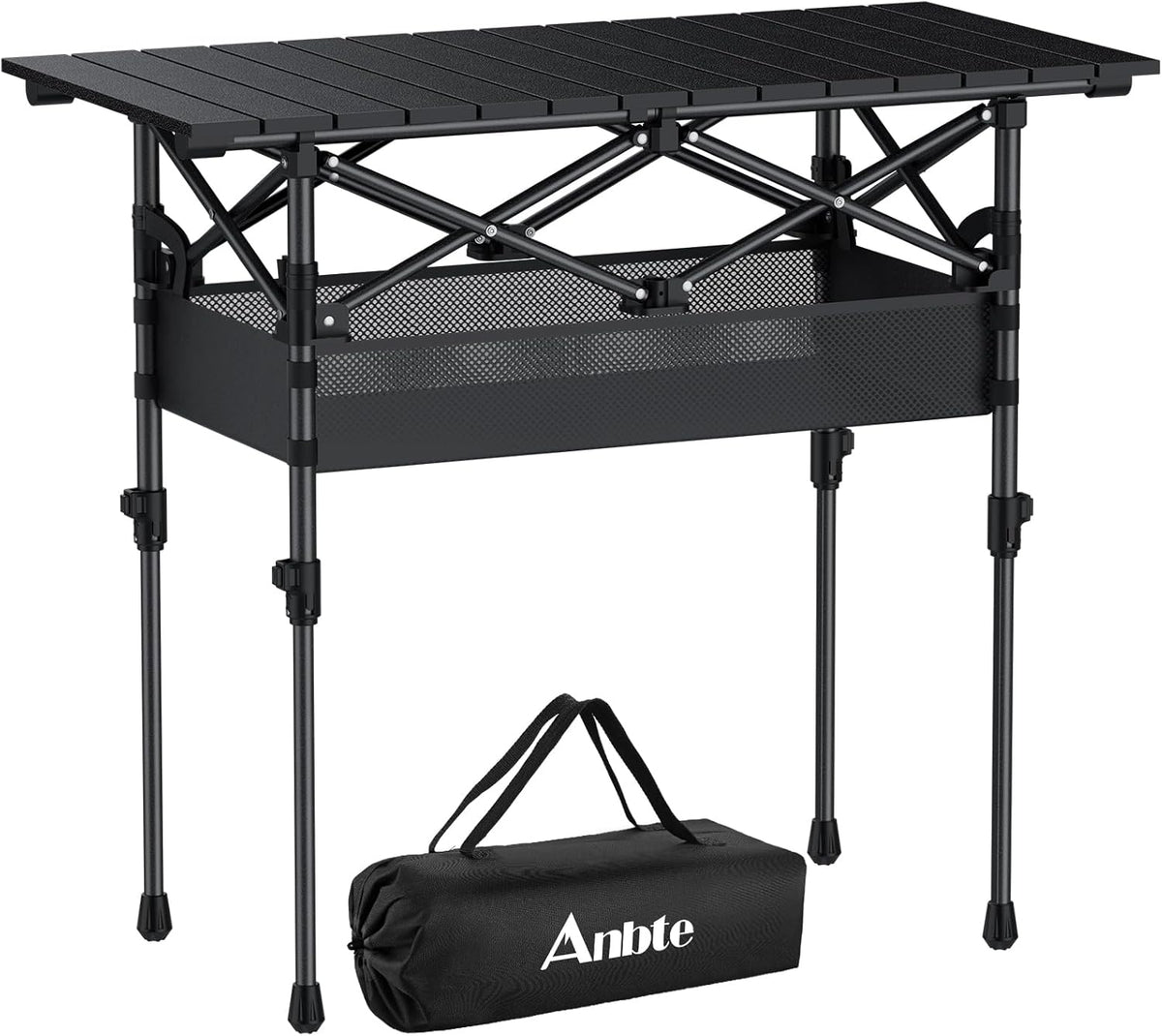 Anbte 3ft Aluminum Roll Top Folding Camping Table, Portable, 32”X16”, Black
