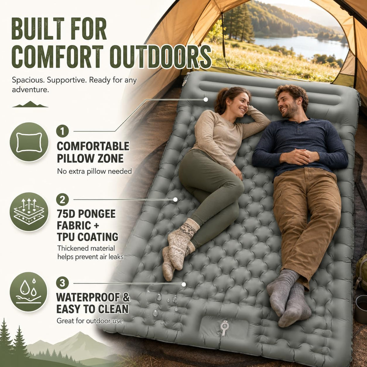 DULCE DOM Sleeping Pad for Camping, 4.7" Extra Thick Inflatable Mattress