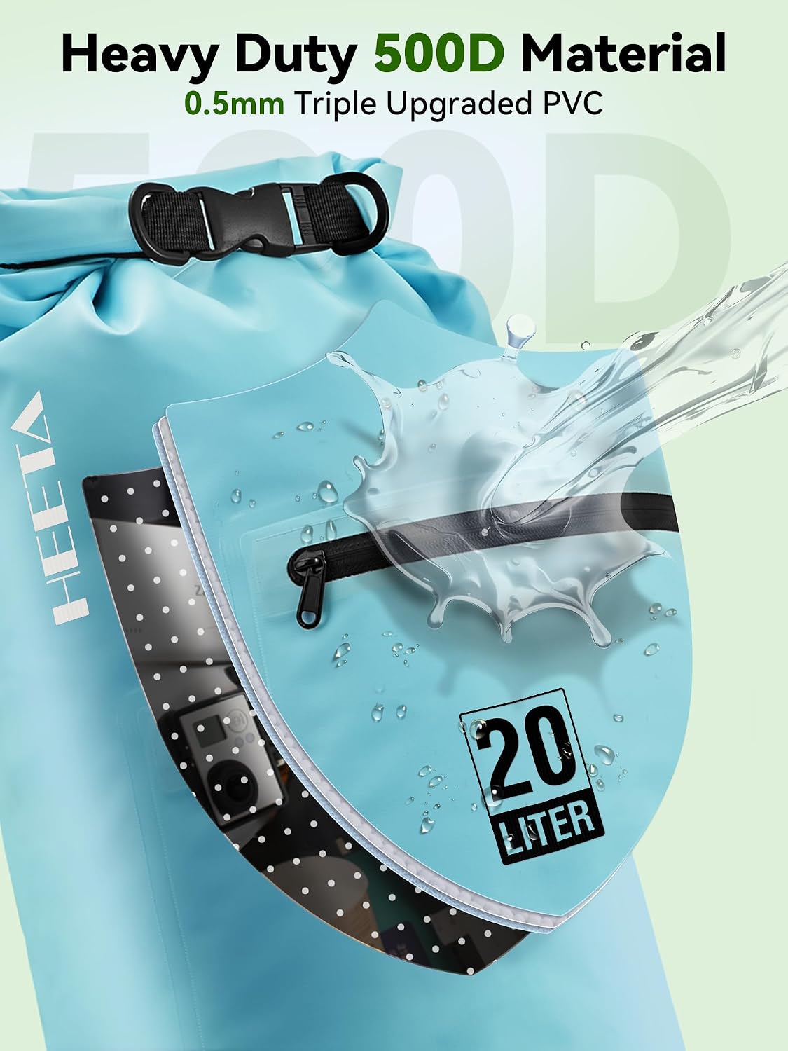 HEETA Waterproof Dry Bag Backpack with Zippered Pocket 5L/10L/20L/30L/40L