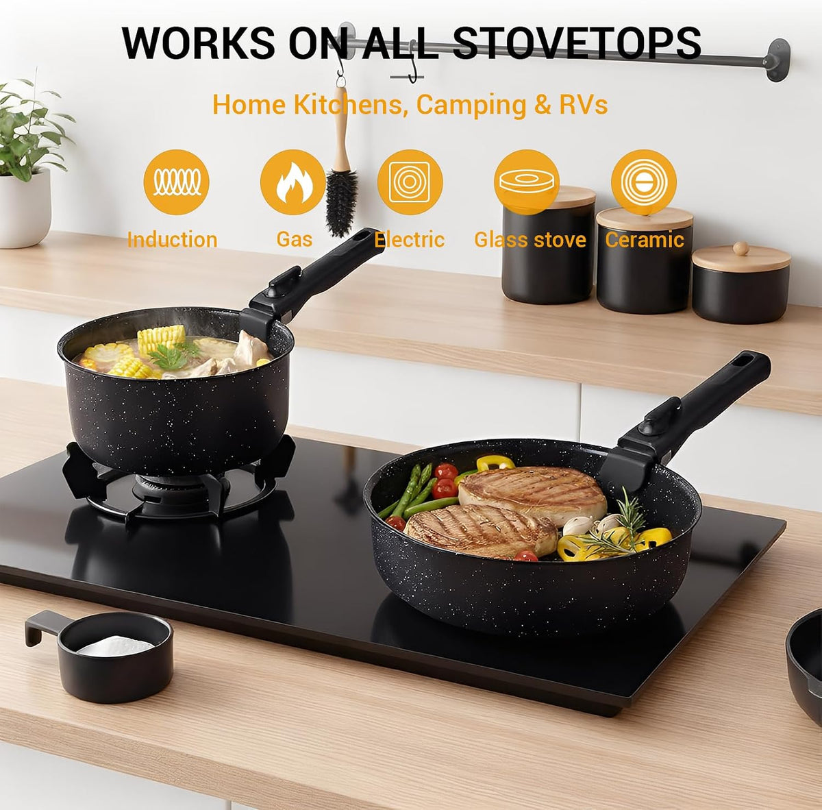 Ammeloo 21Pcs Pots and Pans Set Non Stick with Detachable Handle Frying Pan